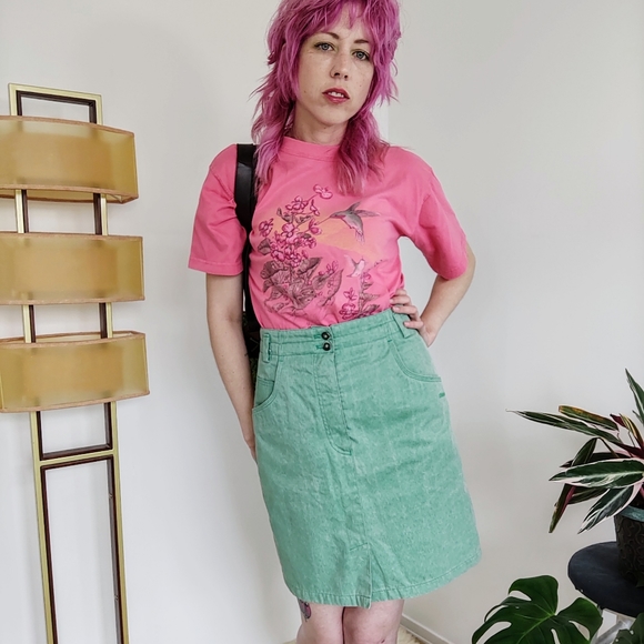 Vintage 80s Minty Green Denim Skirt - Picture 8 of 16
